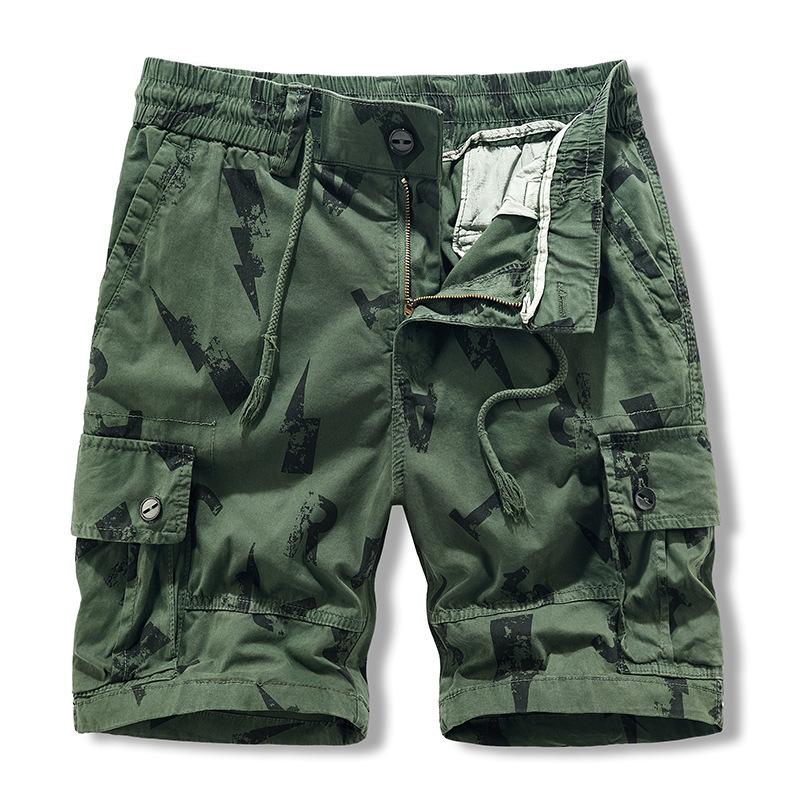 Mens Casual Letter Print Multi-Pocket Loose Cargo Shorts 77351830M