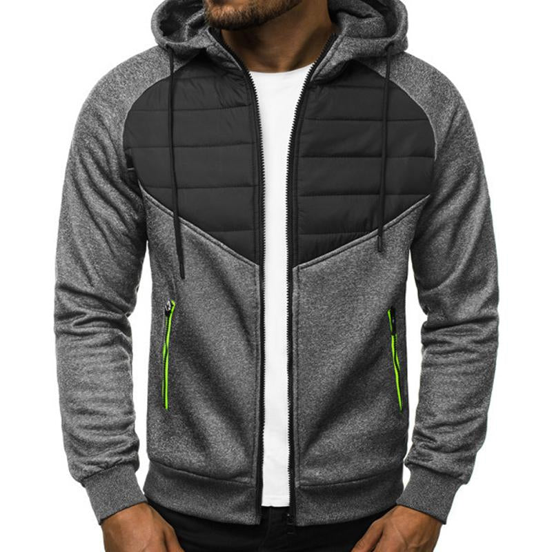 Mens Cotton Splicing Casual Zipper Hooded Jacket 38428441X