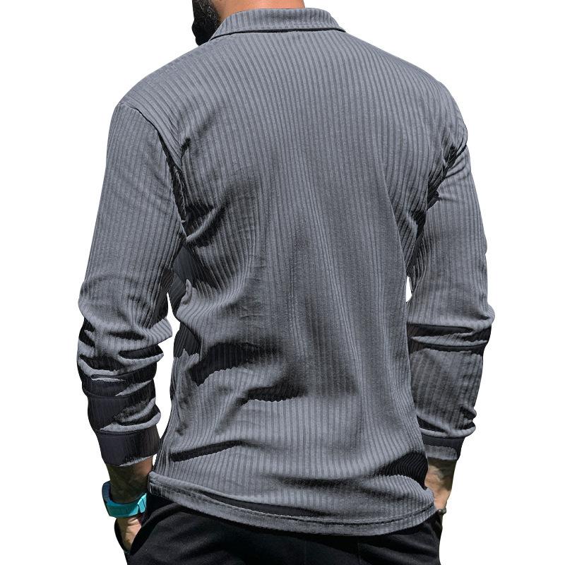 Mens Casual Lapel Solid Color Long Sleeve Polo Shirt 69584762M