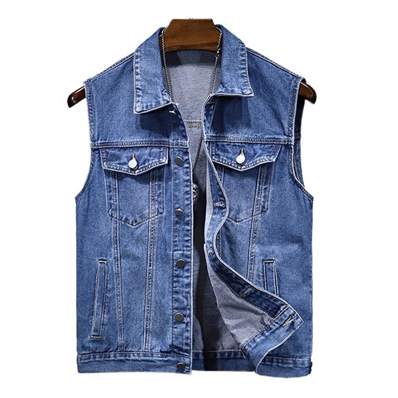 Mens Vintage Washed Lapel Lapel Single Breasted Denim Vest 25518200M
