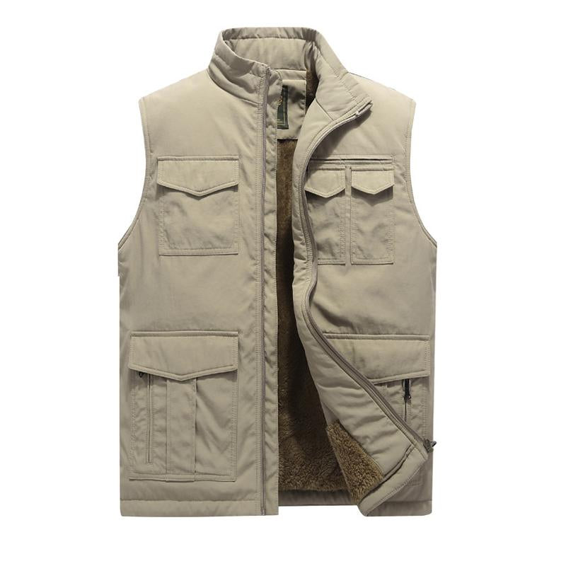 MenS Outdoor Waterproof Loose Plush Multi-Pocket Warm Vest 92273901Y