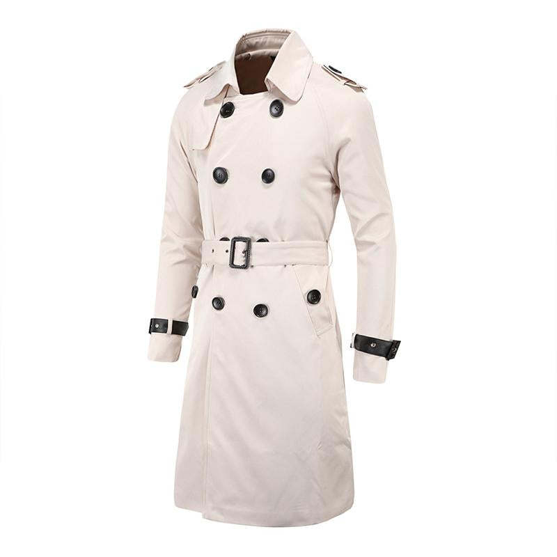 Mens Casual Slim Double Breasted Belt Long Trench Coat 07374820M