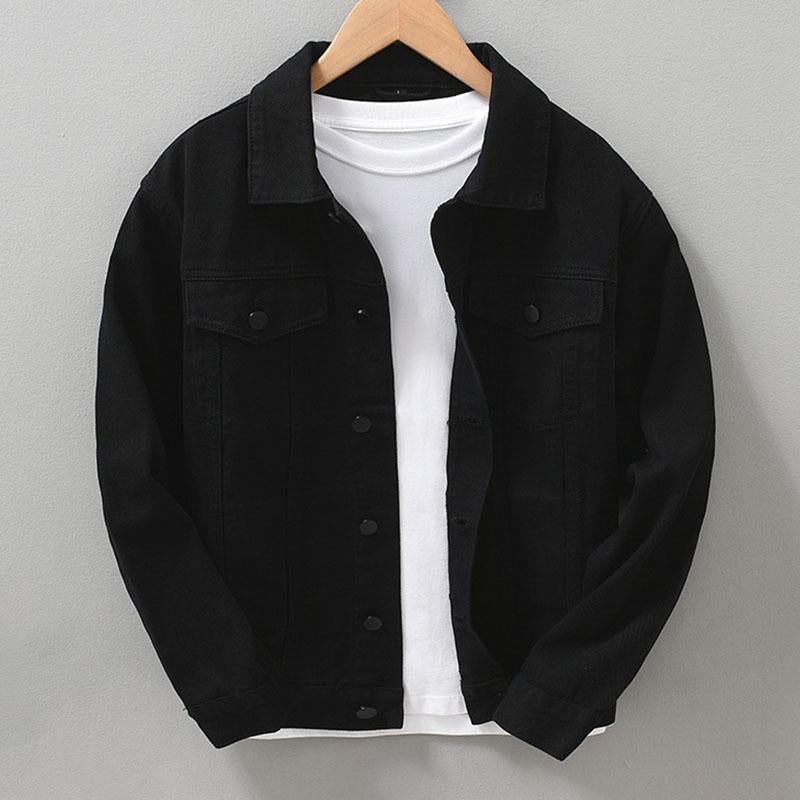 Mens Vintage Solid Lapel Single Breasted Slim Denim Jacket 12833129M