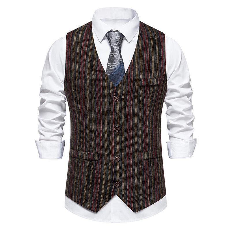Mens Vintage V-Neck Single-Breasted Suit Vest (Shirt and Tie Excluded) 92325092M