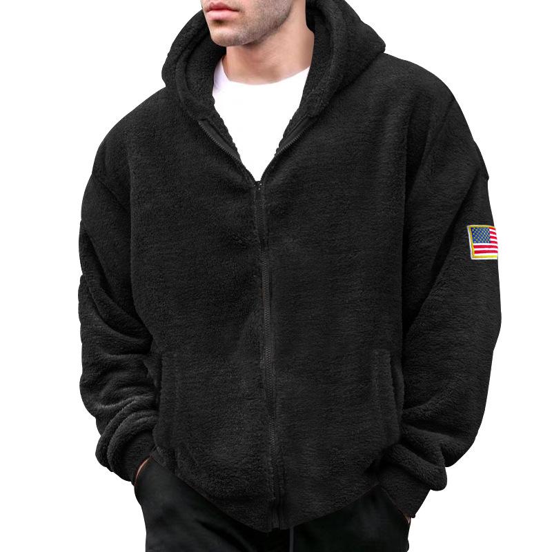 Mens Solid Fleece Hooded Zipper Casual Jacket 94733738Z