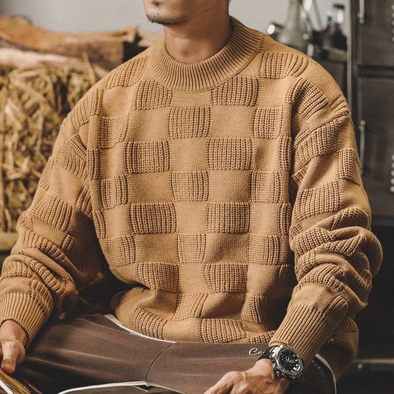 Mens American Style Retro All-match Round Neck Sweater 00121095X
