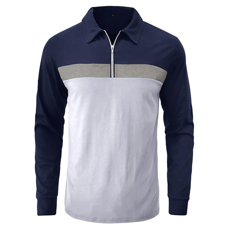 Mens Lapel Color Block Polo Long Sleeve Shirt 51990862X