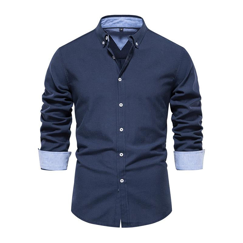 Mens Casual Colorblock Breathable Slim Lapel Long Sleeve Shirt 50485482M
