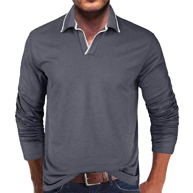 Mens Colorblock Line Trim Long Sleeve Loose Polo Shirt 60634930Z
