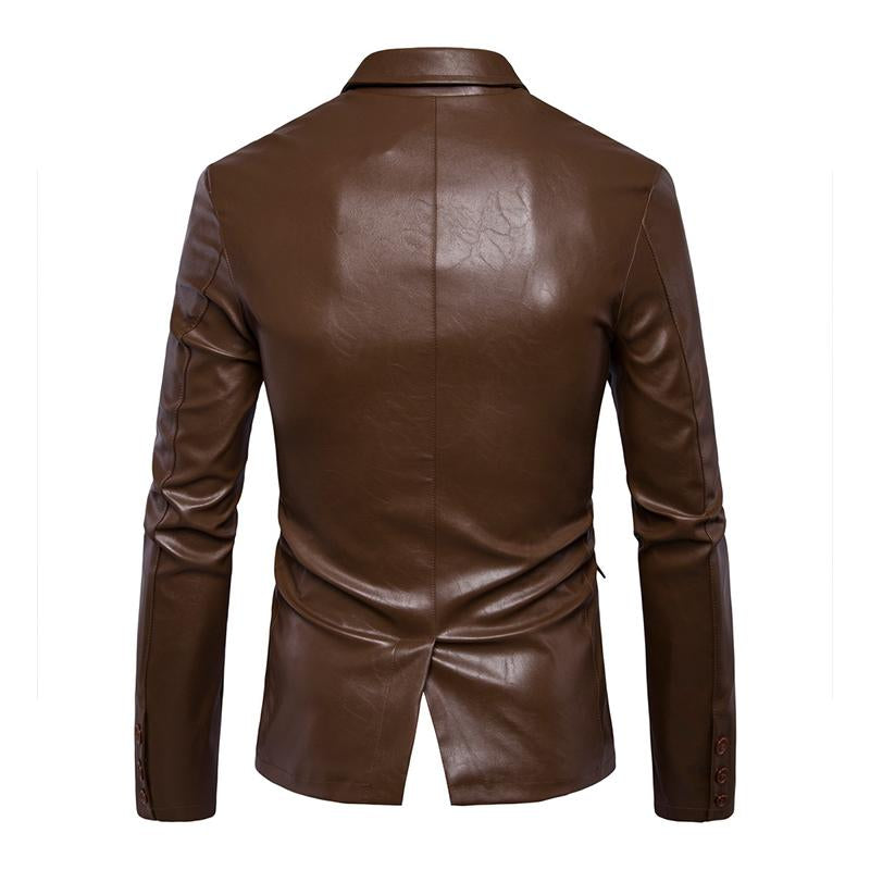 Mens Vintage Lapel Single Breasted Flap Pocket Leather Biker Jacket 67936509M