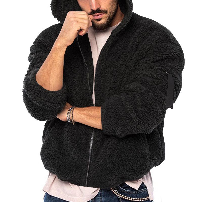 Mens Casual Fleece Warm Hooded Solid Color Long Sleeve Jacket 31885749M