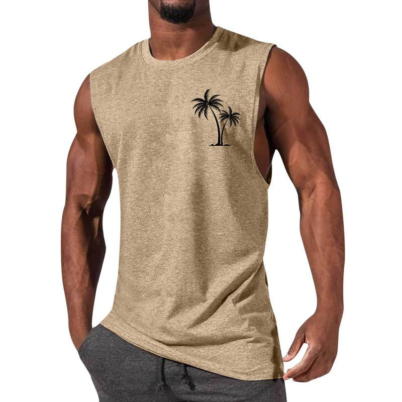 Mens Casual Sports Printed Round Neck Tank Top 12305907X