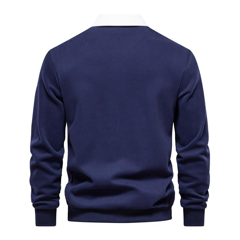 Mens Casual Color Contrasting Lapel Loose Long Sleeve Polo Shirt 72890642M