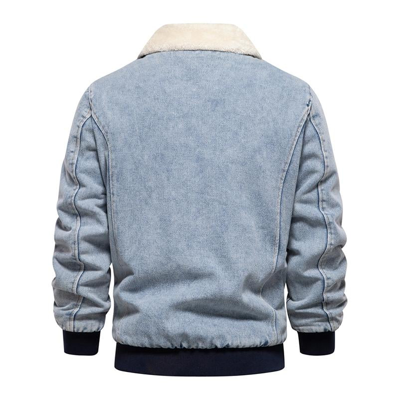 Mens Vintage Fleece Warm Lapel Single Breasted Denim Jacket 56398504M