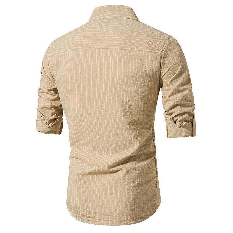 Mens Casual Striped Stand Collar Long Sleeve Shirt 95806899X