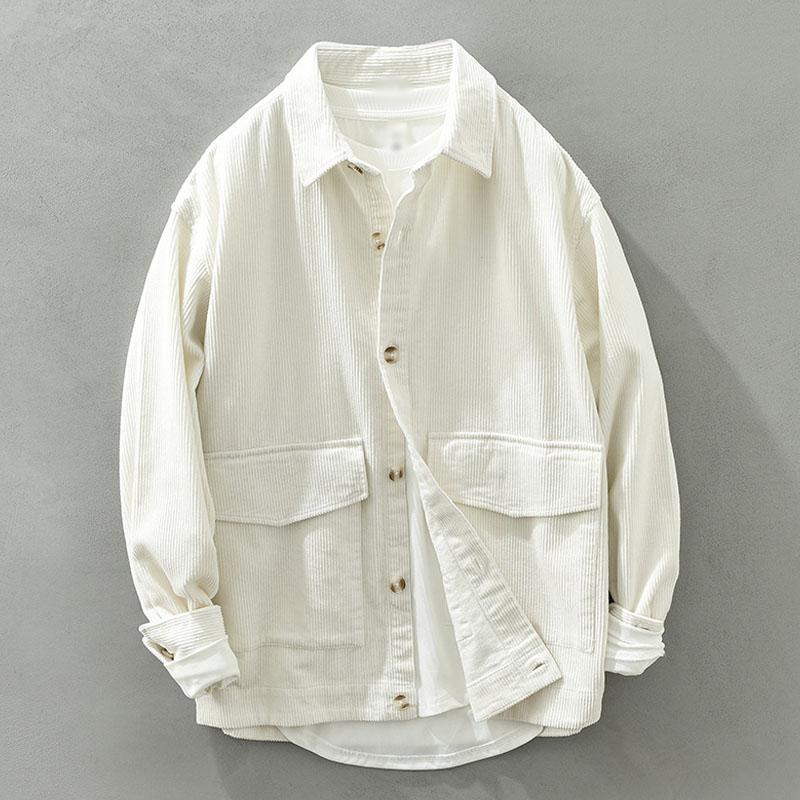 Mens Vintage Corduroy Loose Lapel Long Sleeve Overshirt 16610972M