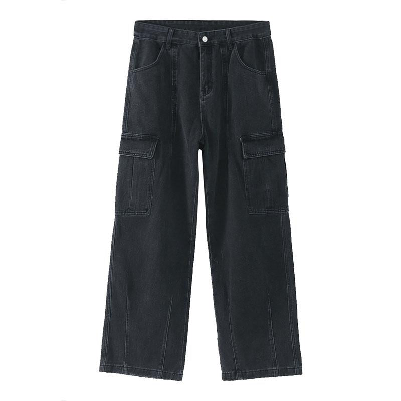 Mens Vintage Washed Multi-Pocket Loose Cargo Jeans 99235980M