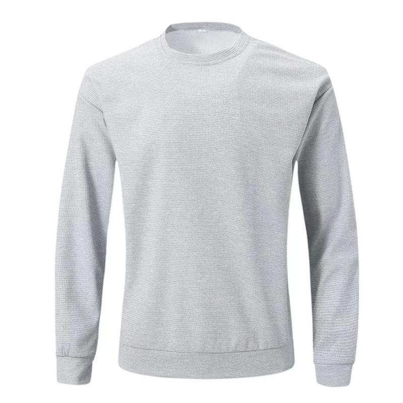 Mens Waffle Raglan Sleeve Round Neck Solid Color Versatile T-Shirt 97629586X