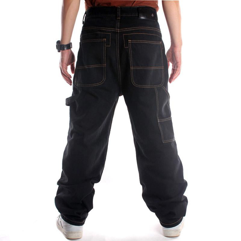 Mens Retro Solid Color Multi-Pocket Loose Hip Hop Oldschool Jeans 32402679Y