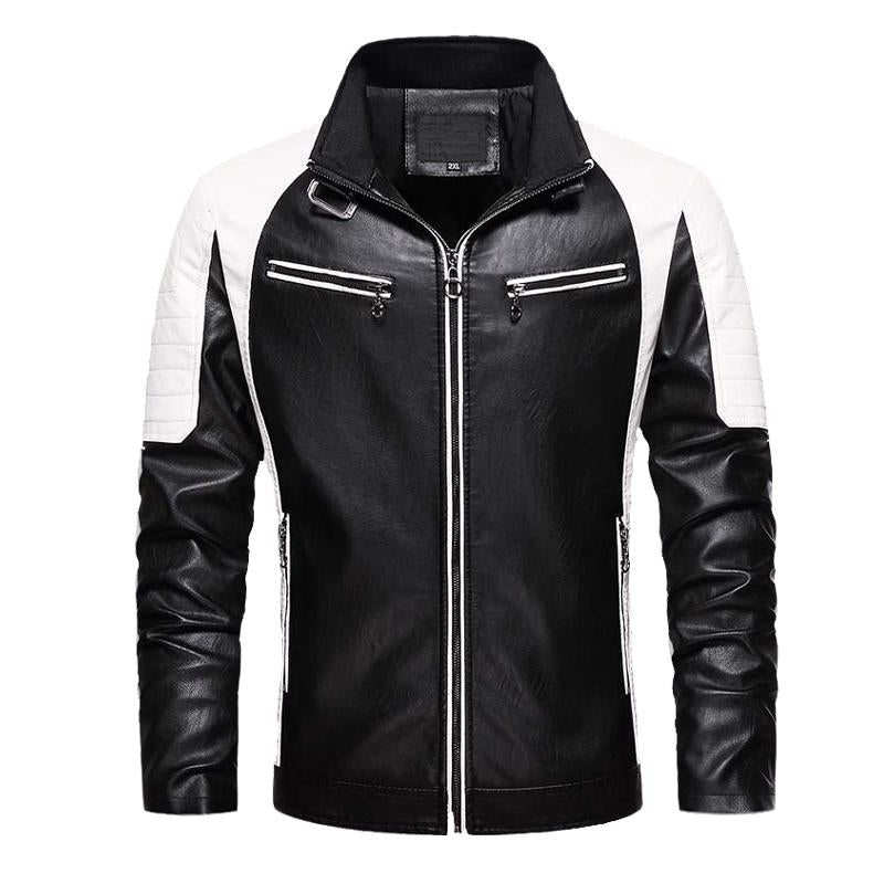 Mens Vintage Biker Panel Zip-Up Leather Jacket 88861496X