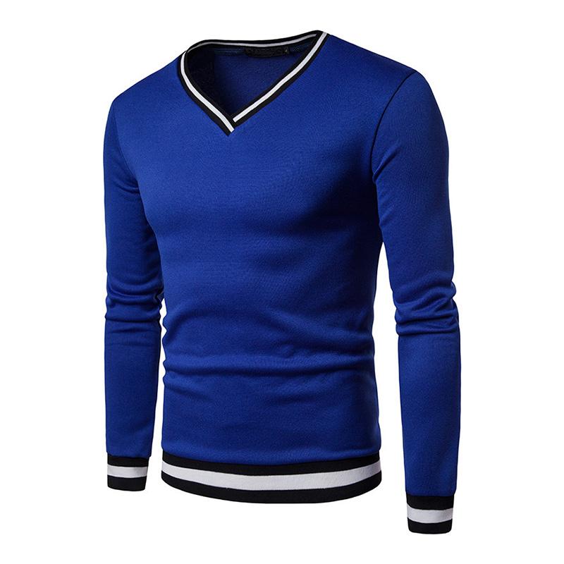 Mens Casual V-Neck Color Block Long-Sleeved T-Shirt 41212577M