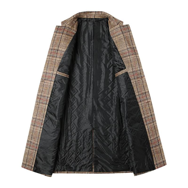 Mens Vintage Lapel Single Breasted Slim Plaid Coat 28720549M