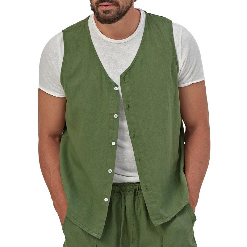 Mens Casual Loose Solid Color Sleeveless Vest Shorts Set 61445702X