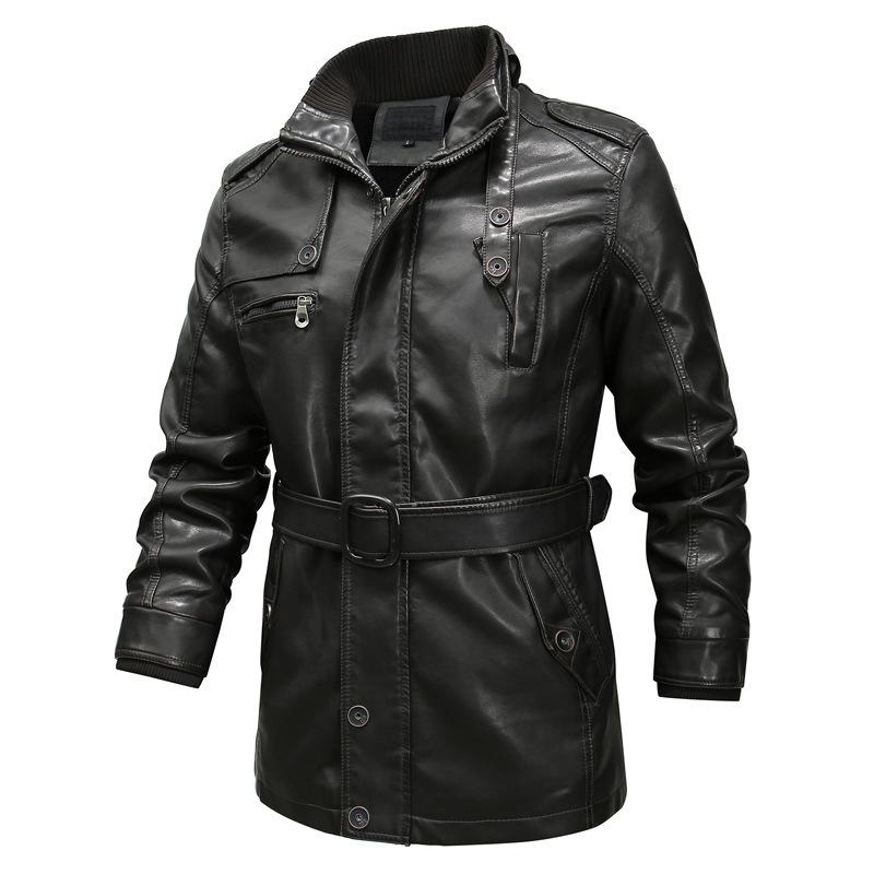Mens Solid Color Stand Collar Motorcycle PU Leather Coat 24532986X