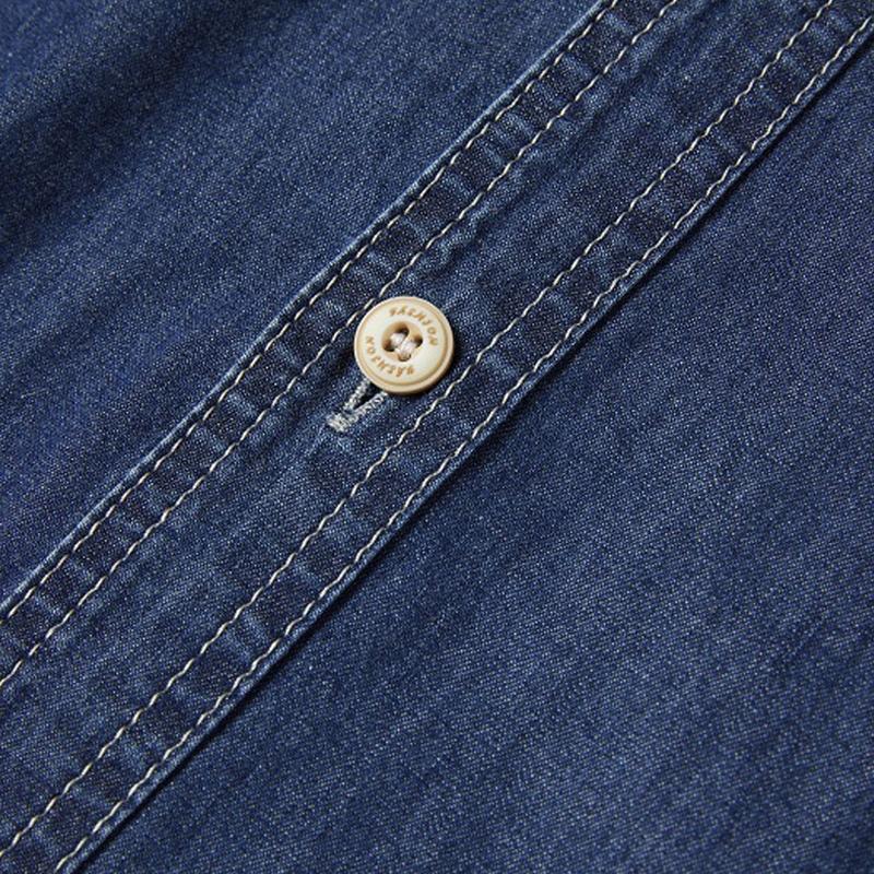 Mens Casual Letter Print Denim Long Sleeve Shirt 68203346Y