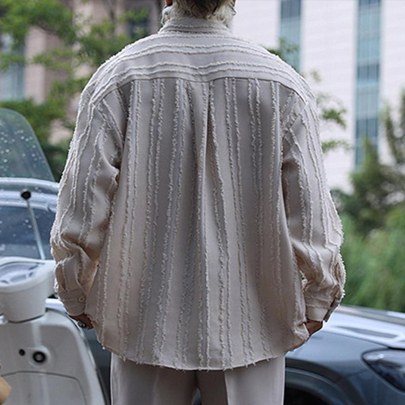 Mens Casual Solid Color Loose Lapel Long Sleeve Shirt 56662008M