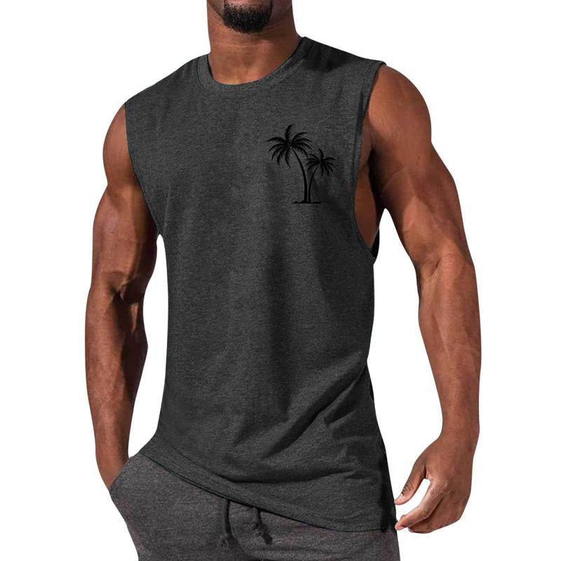 Mens Casual Sports Printed Round Neck Tank Top 12305907X
