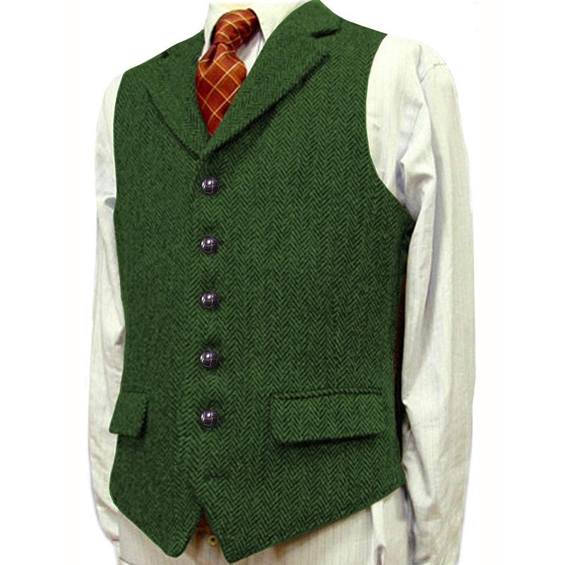 Mens Vintage Lapel Herringbone Single Breasted Suit Vest 96979880M