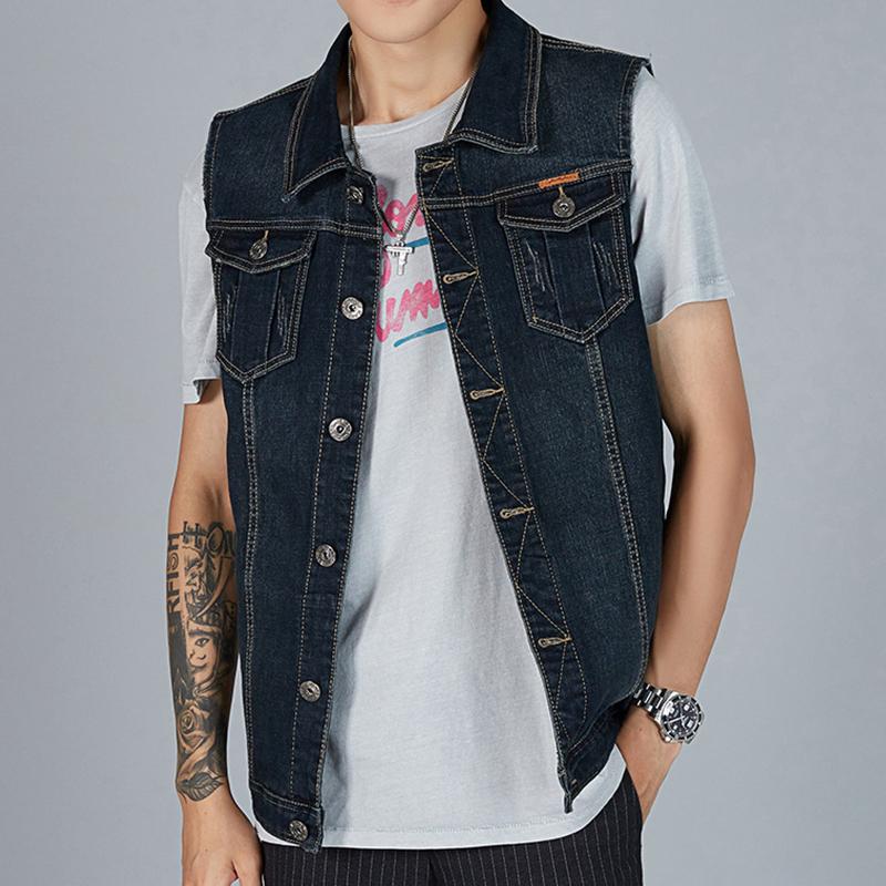 Mens Casual Loose Lapel Single Breasted Denim Vest 55507450M