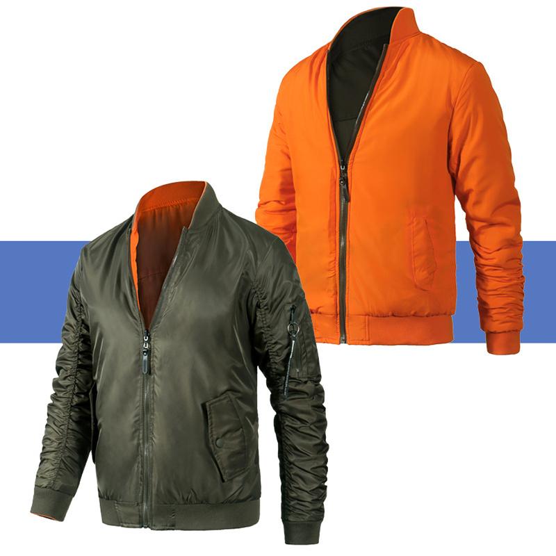 Mens Casual Stand Collar Cotton Reversible Zipper Long Sleeve Jacket 45623764M