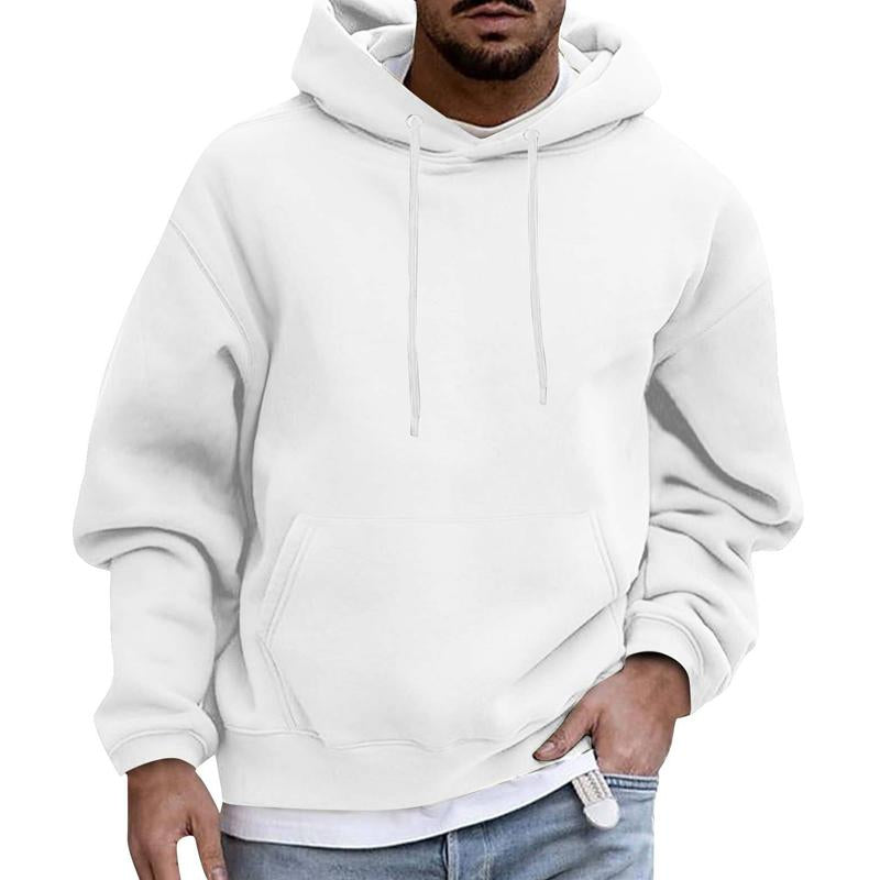 Mens Solid Color Loose Casual Fleece Pocket Hoodie 51863163X