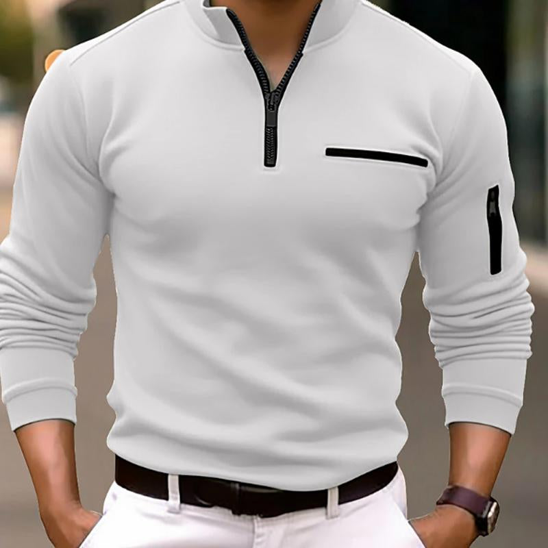 MenS Casual Solid Color Zipper Polo Shirt 71126757Y
