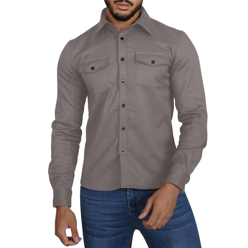Mens Solid Color Thickened Casual Lapel Shirt Jacket 04931954X