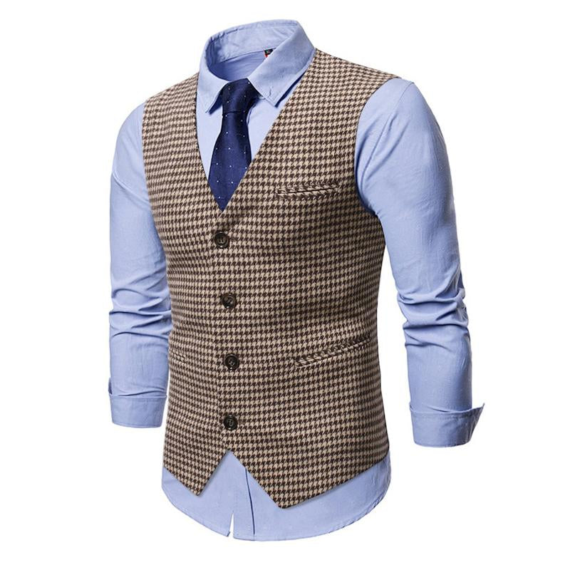 Mens Vintage Houndstooth Single Breasted V-Neck Suit Vest 97818421Y