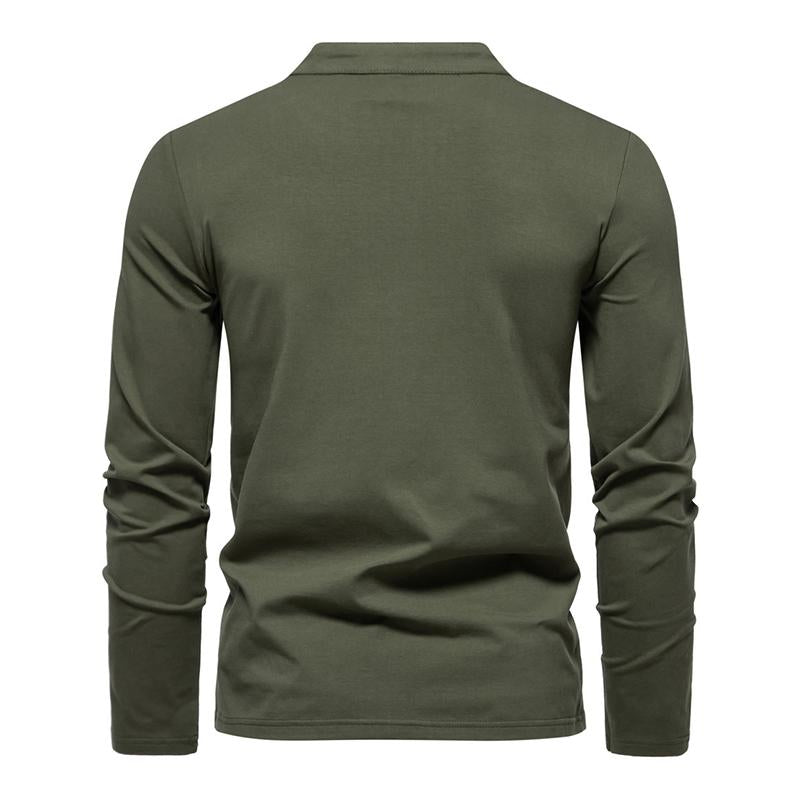 Mens Casual Solid Color V-Neck Loose Long-Sleeved T-Shirt 11957620M
