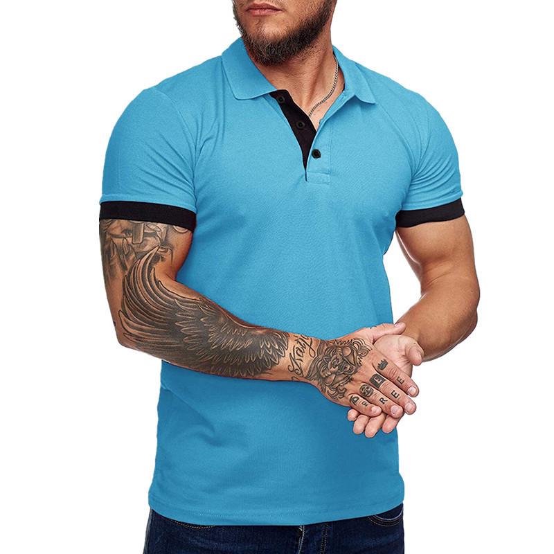 Mens Colorblock Lapel Short Sleeve Casual Polo Shirt 67494980Z