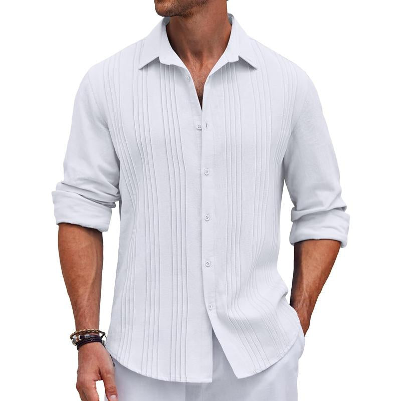 Mens Casual Solid Color Lapel Long Sleeve Shirt 08468490Y