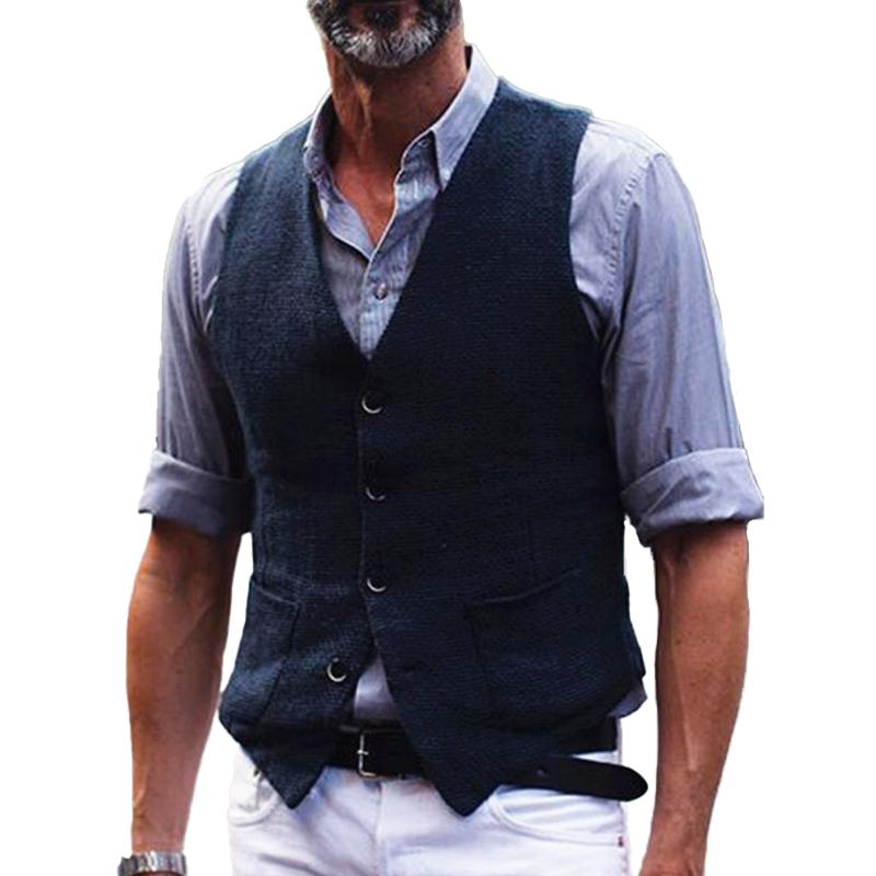 MenS Solid Color Cotton And Linen Single-Breasted Suit Vest 29487754Y