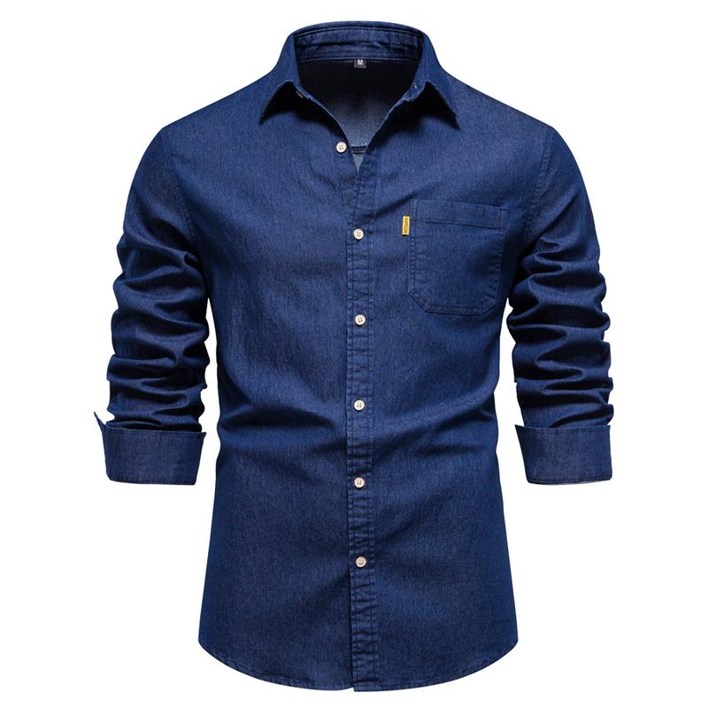 Mens Vintage Casual Solid Color Long Sleeve Denim Shirt 00411337Y