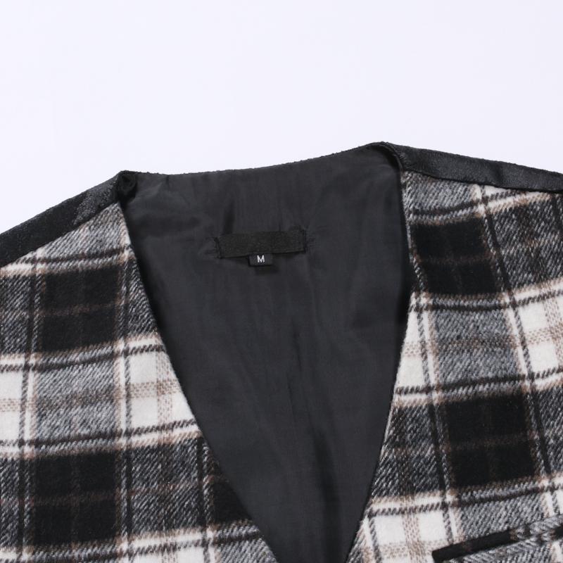 Mens Vintage Plaid Collarless Suit Vest 50235091Y