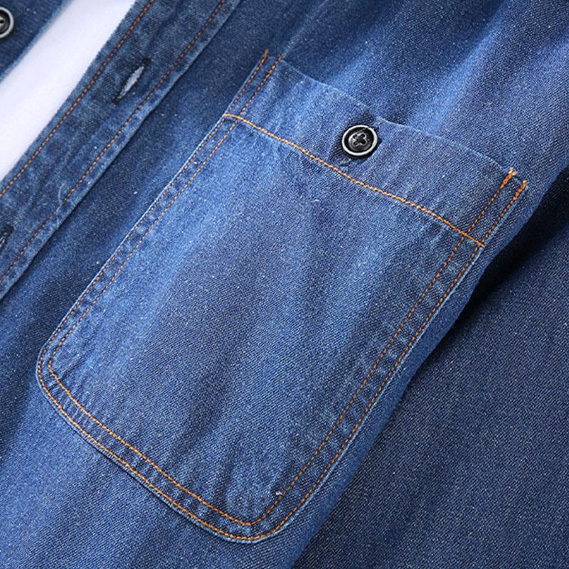 Mens Vintage Lapel Single Breasted Long Sleeve Denim Shirt 48569159M
