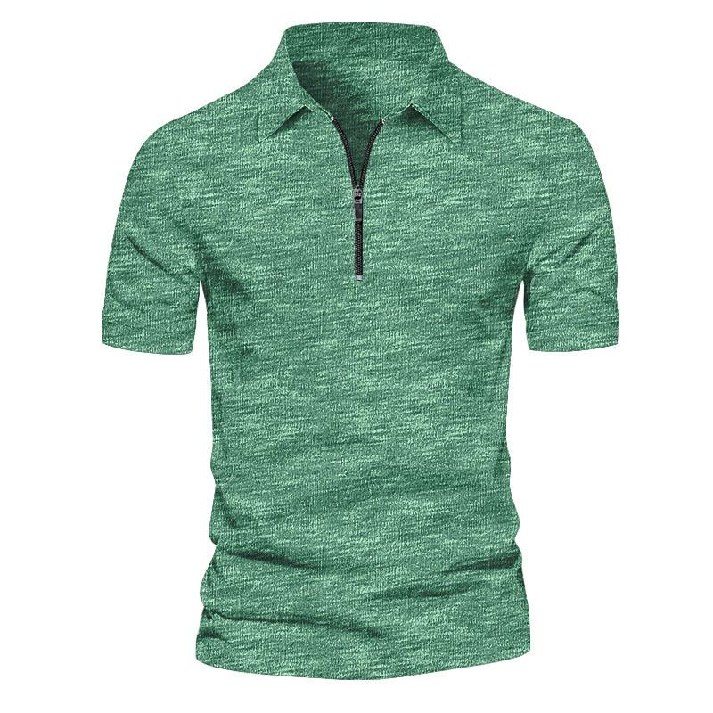 Mens Short Sleeve Zipper Solid Color Polo Shirt 89645806X