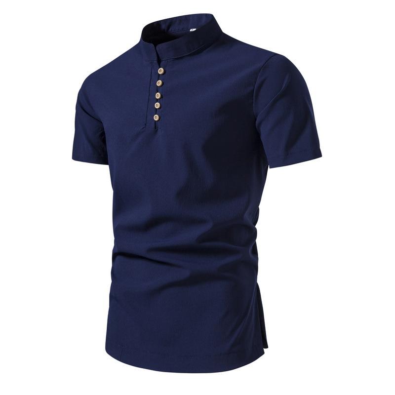 Mens Casual Shirt Retro Stand Collar Short Sleeve Shirt 25574754X