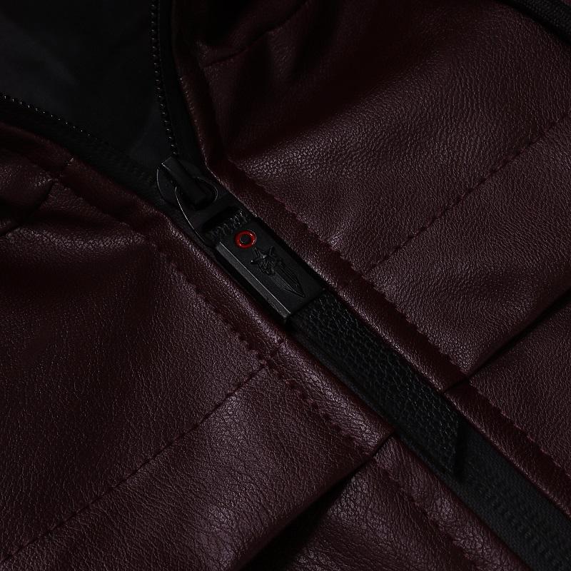 Mens Fashion Hooded Long Sleeve Zippered Leather Jacket 39712909M