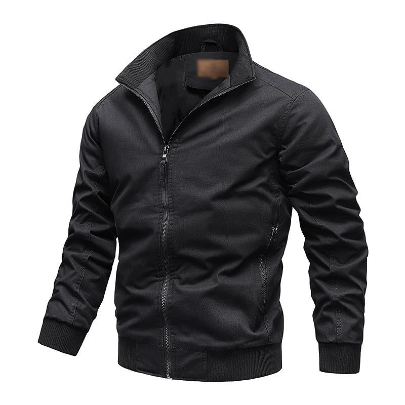 Mens Casual Thin Cotton Zipper Loose Stand Collar Long Sleeve Jacket 46891501M