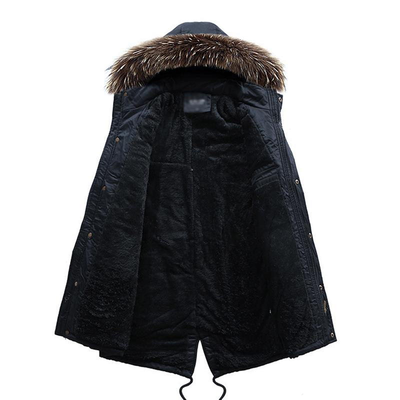 Mens Casual Outdoor Removable Hooded Thickened Fleece Mid-Length Warm Coat 80502351M
